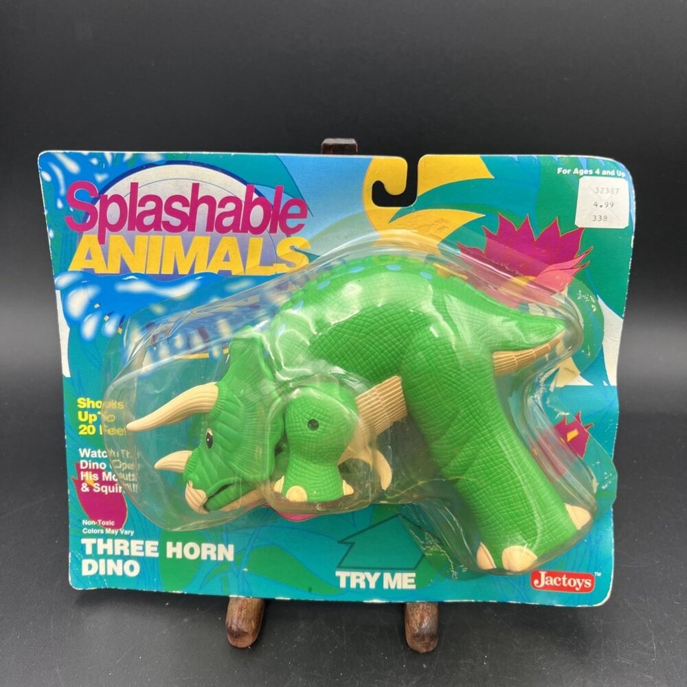 Vintage 90's Splashable Animals 3 Horn Dino Water Squirt Gun Jactoys NIOB